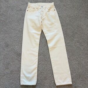 Levis Denim Tears 501 Jeans Womens 27 Cream Ivory Straight Leg Retro Button fly